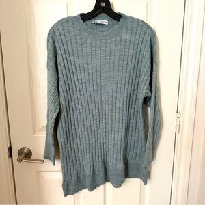 Zara Ribbed Wool Blend Asymmetric Tunic Sweater Beige Sz M - Like New